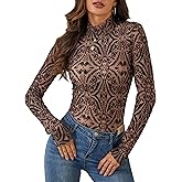 OMSJ Womens Velvet Burnout Tops Slim Fit Turtleneck Top Long Sleeve Semi See Through Elegant Shirts
