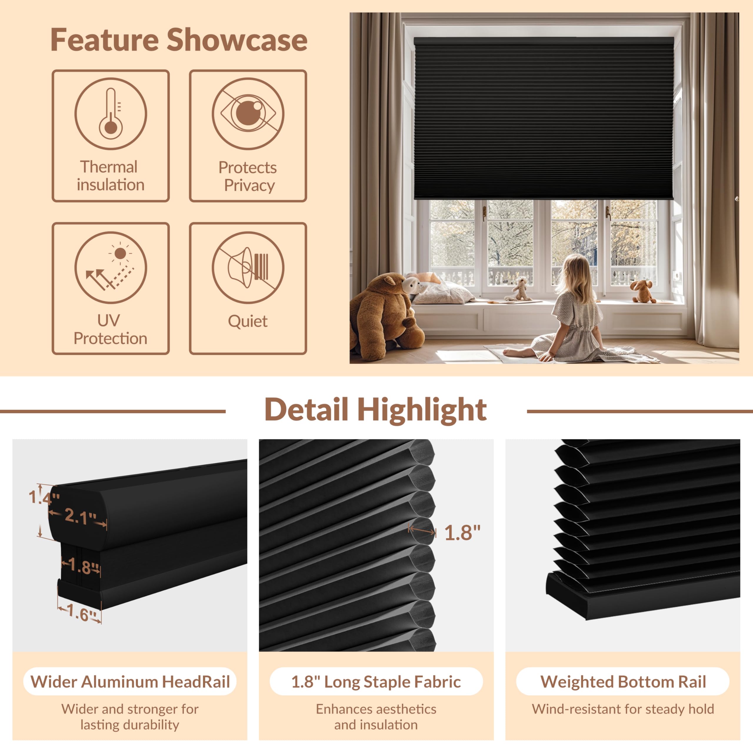 Boolegon Black Out Cellular Shades Cordless Pull