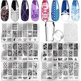 Biutee 5pcs Nail Stamping Plates + 1 Stamper + 1 Scraper Lace Flower Animal Pattern Nail Art Stamp Template Image Plate Stainless Steel Nails Tool