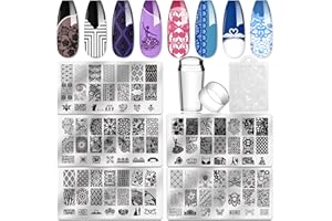 Biutee 5pcs Nail Stamping Plates + 1 Stamper + 1 Scraper Lace Flower Animal Pattern Nail Art Stamp Stamping Template Image Plate Nail Art Stamper Scraper Nails Tool
