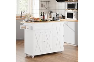 BOTLOG Kitchen Island with Storage, Island Table on Wheels with Drop Leaf, Spice Rack, Drawer, Towel Rack, Rolling Kitchen Island Cart for Dinning Room, White 15.7-27.55" D x 47.63" W x 35.43" H