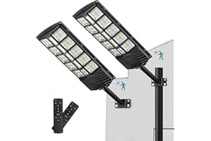 Lovus 2 Pack 1500W Commercial Solar Street Lights, 6000K Dusk to Dawn Solar Flood Light with Motion Sensor, Outdoor Solar Parking Lot Lights IP67 Waterproof for Courtyards, Playground, ST5-107-2