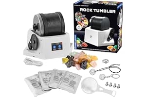 The Thames & Kosmos Rock Tumbler Essential STEM Tool | Durable, Leak-Proof, Noise-Reducing Barrel, Built-in Timer | Polish & Shine Kids Rock Collections, Includes Authentic Specimens & Polishing Grits