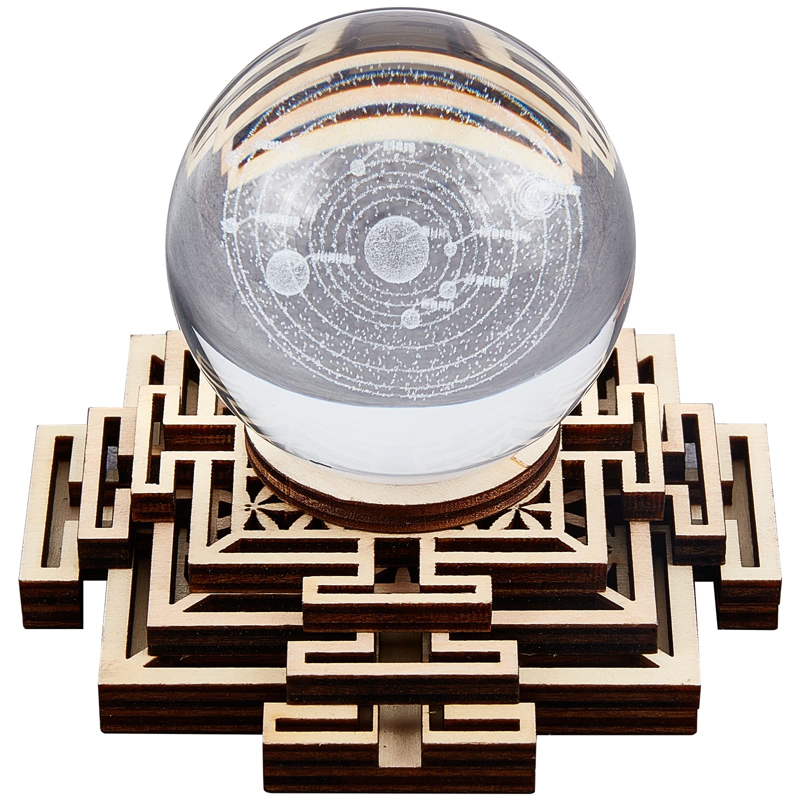 GORGECRAFT 4" Geometry Crystal Sphere Display Stand Wood Crystal Ball Grid Board Wooden Rack Base Holder Wall Decor Sacred Geometry Meditation Chakra Art Yoga Spiritual Gifts Witchcraft Altar(Square)