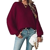 SunnyMelody Womens Oversized Batwing Sleeve Sweater Winter 2025 Trendy Ribbed Waffle Knit Crewneck Pullover Tops