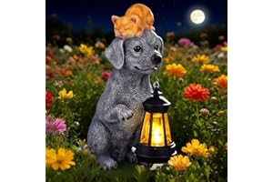 ILLUMINEW Solar Dog Garden Statue with Lantern and Sleeping Cat – Resin Pet Figurine Light for Outdoor Yard Decor, Gifts for Women, Mom, Grandma