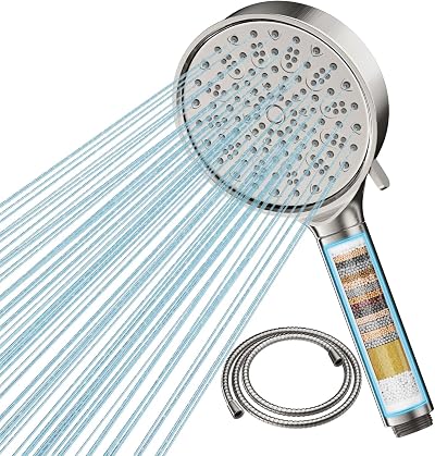 Cobbe Hard Water Filter Shower Head 20 Stage 6 Modes Brushed Nickel