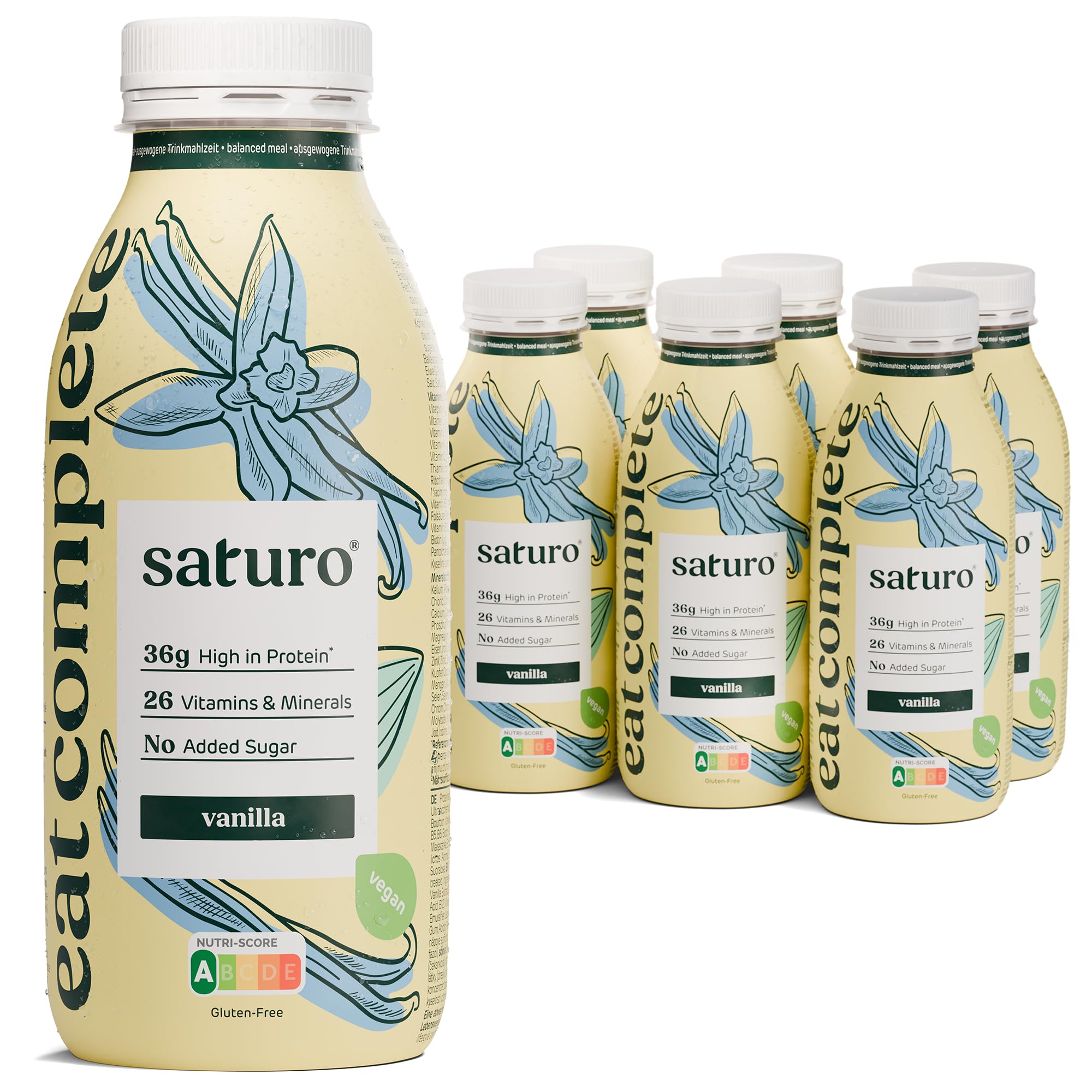 Saturo Meal Replacement Shake Vanilla | 36 g Protein, sugar-free, 400 kcal | Drinkable Food with Valuable Nutrients | 6 x 400 ml