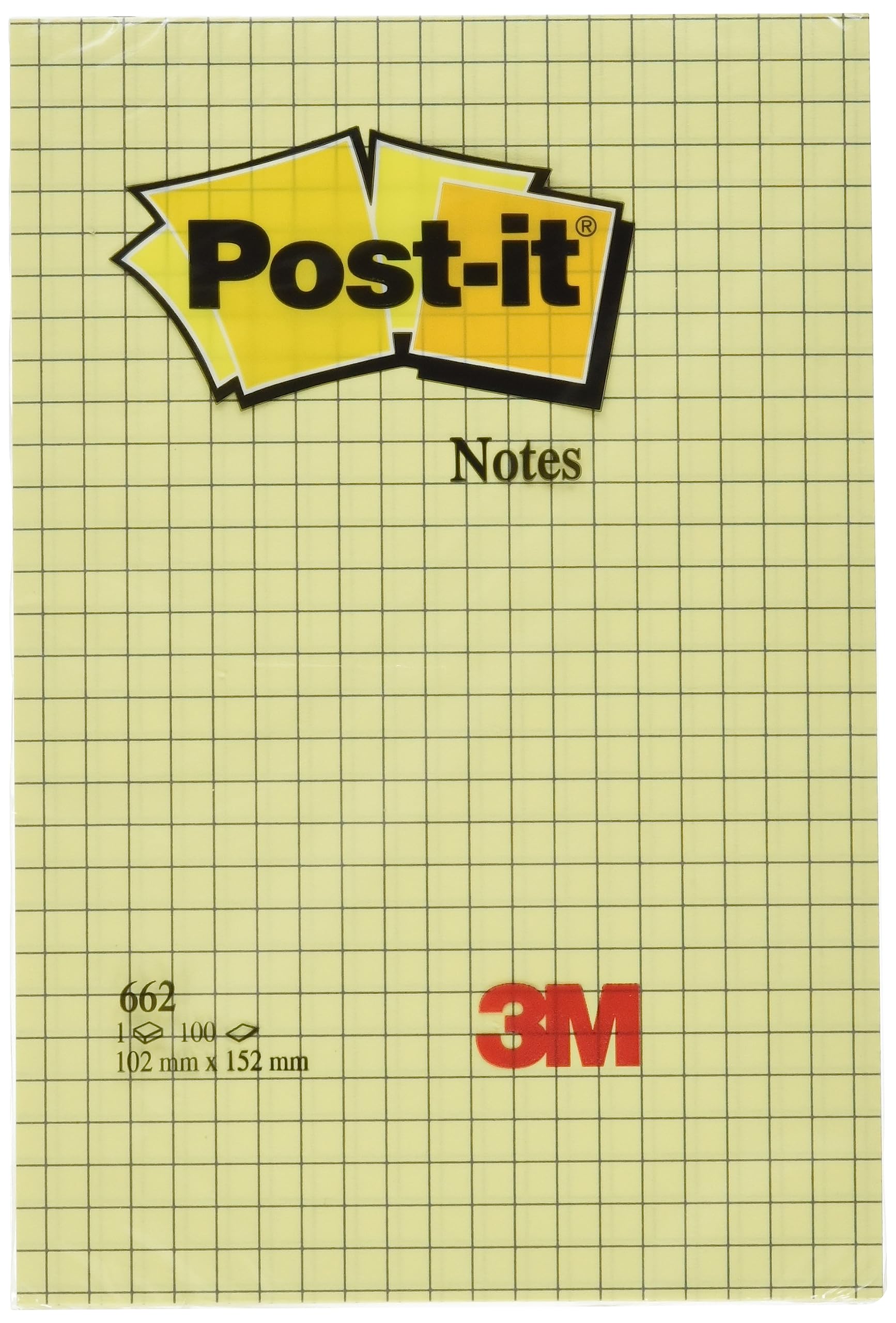 Post-it 3M Large Notes, Canary Yellow, 6 Grid Pads