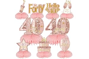 Turypaty Pink Rose Gold 40th Birthday Honeycomb Centerpieces Decorations for Women, 9Pcs Rose Gold Happy 40th Birthday Table Centerpieces Party Supplies, Forty Year Old Birthday Table Toppers