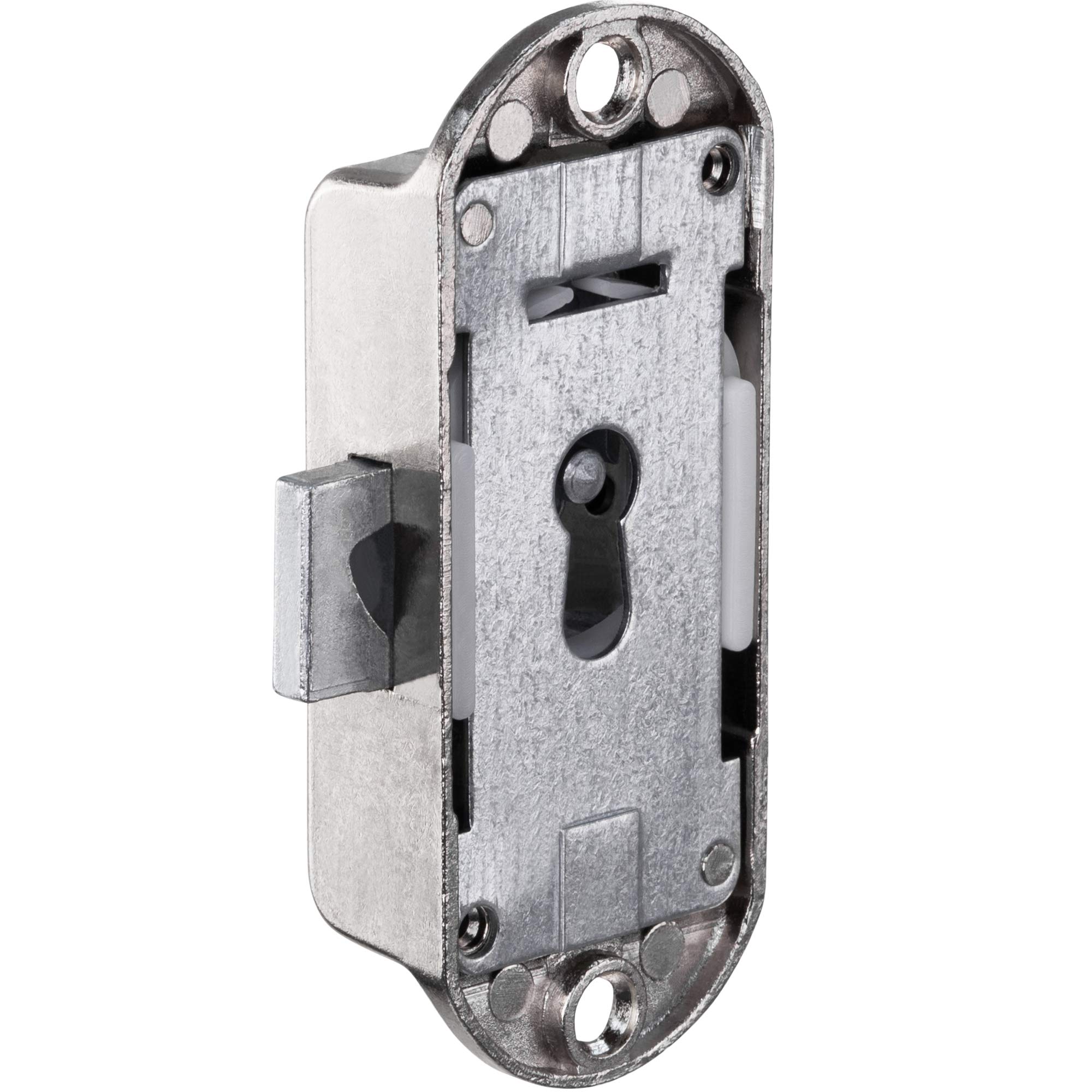 Gedotec Screw-on Lock Nickel-Plated Metal | 1 piece| Euro Lock incl. 1 bit Key for Furniture| Backset 15 mm | Stop: Right | Garden gate - Caravan espagnolette