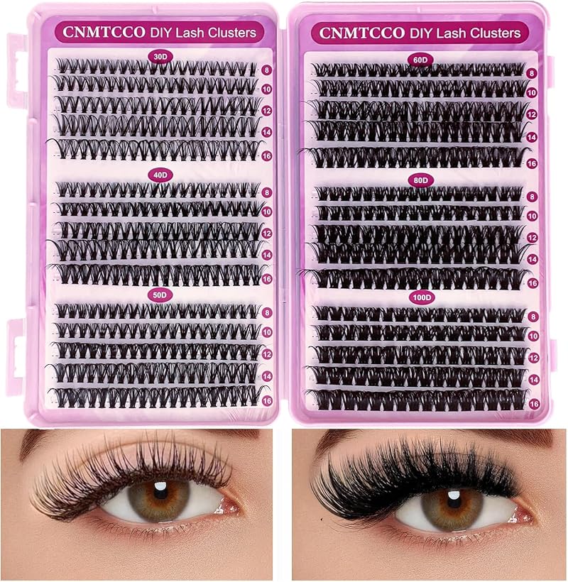 CNMTCCO Individual Eyelashes 570pcs D Curl Wispy Clusters 8-16mm Max