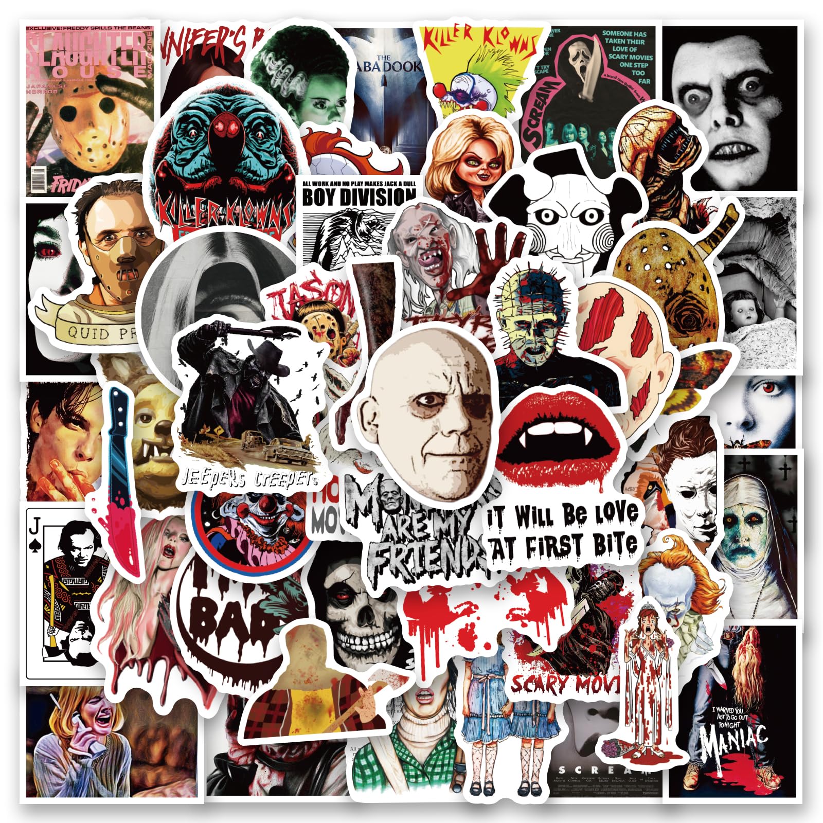 Photo 1 of sxdaizjsym 300 Pcs Horror Stickers,Horror Gifts,Horror Movie Stickers,Horror Decor,Scary Movie Gifts,Spooky Gifts,Supernatural Halloween Stickers for Water Bottle,Laptop,Phone,Skateboard