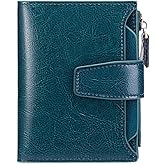 GOIACII RFID Women's Wallet Small Ladies Credit Card Holder Leather with Zipper Pocket 4 ID Windows Wax Teal