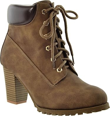 Stacked heel lace up booties Clearance