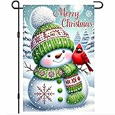 BlissYard Christmas Garden Flag 12x18 Inch Snowman Cardinal Banner Double Sided Holiday Bird Tree Scene Yard Decoration for Outdoor Winter Porch Lawn
