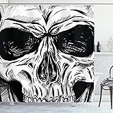 Ambesonne Halloween Shower Curtain, Gothic Dead Skull Face Close up Sketch Evil Anatomy Skeleton Illustration, Cloth Fabric Bathroom Decor Set with Hooks, 69
