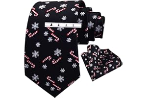 GUSLESON 3.15"（8cm） Christmas Tie Festival Necktie Pocket Square and Tie Clip Set with Gift Box