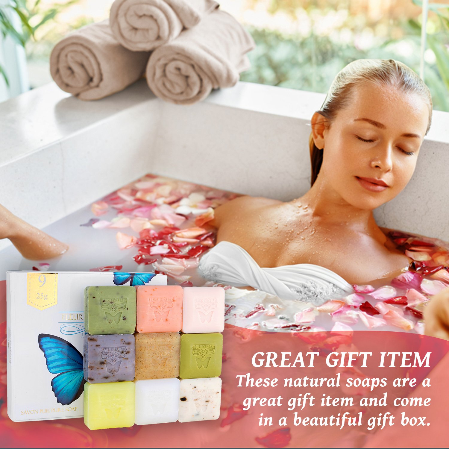 Fleur D' Extase (Ecstacy) Soap 25 Gram Bars Of Guest Soaps - All Natural (Gift Set of 9 Soaps): Beauty
