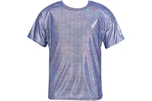 YUUMIN Boys Toddler Metallic Plain Short Sleeve Crop Top Girls Child Dance Sports Shirt for Dance Gym Street Clothing
