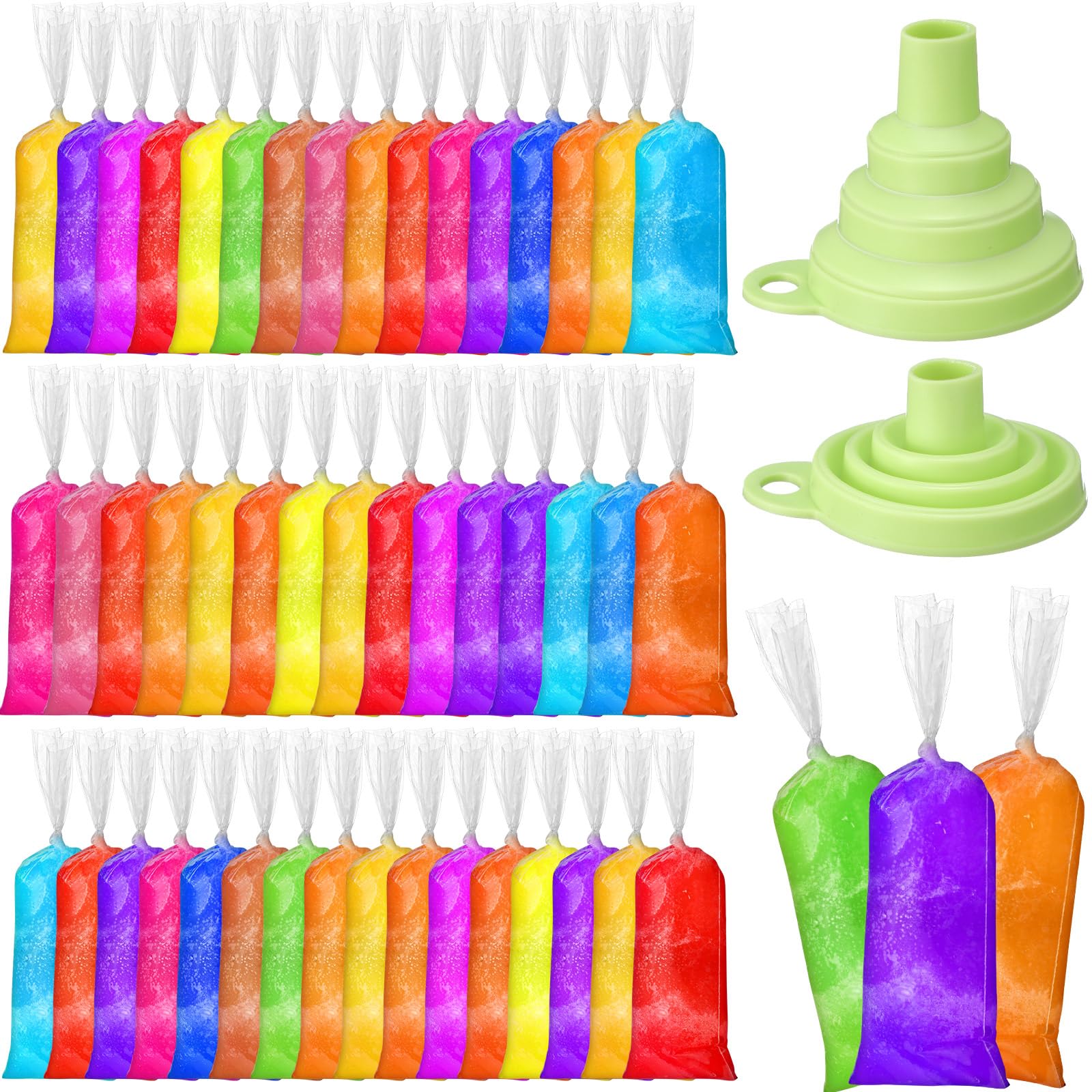 Photo 1 of Hoolerry 600 Pcs Disposable Ice Lolly Bags Plastic Mold Ice Cream Bags with Silicone Foldable Funnel for Making Candy Yogurt Freeze Lolly(2 x 7.9 Inch)