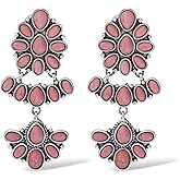 Jessica Simpson Red Turquoise Marquise Bezel Dangle Earrings for Women, Dangling Large Earrings, Western Wear