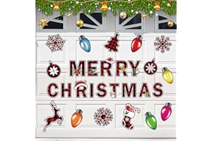 GOCOHHI 30 Pieces Christmas Garage Door Decoration Magnets Merry Christmas Garage Door Magnetic Stickers Plaid Outdoor Garage Decals Refrigerator Magnets Window Party Supplies (Plaid Christmas)