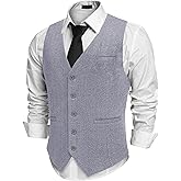COOFANDY Men's Herringbone Tweed Suit Vests Slim Fit Waistcoat Casual Business Dress Vest