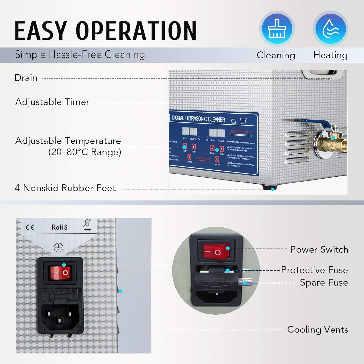 CO-Z Professional 10L Ultrasonic Cleaner with Timer Digital for Cleaning Jewelry Glasses Watch Small Parts Circuit Board Instrument, Commercial Electric Ultrasound Clean Machine (110V): Industrial & Scientific
