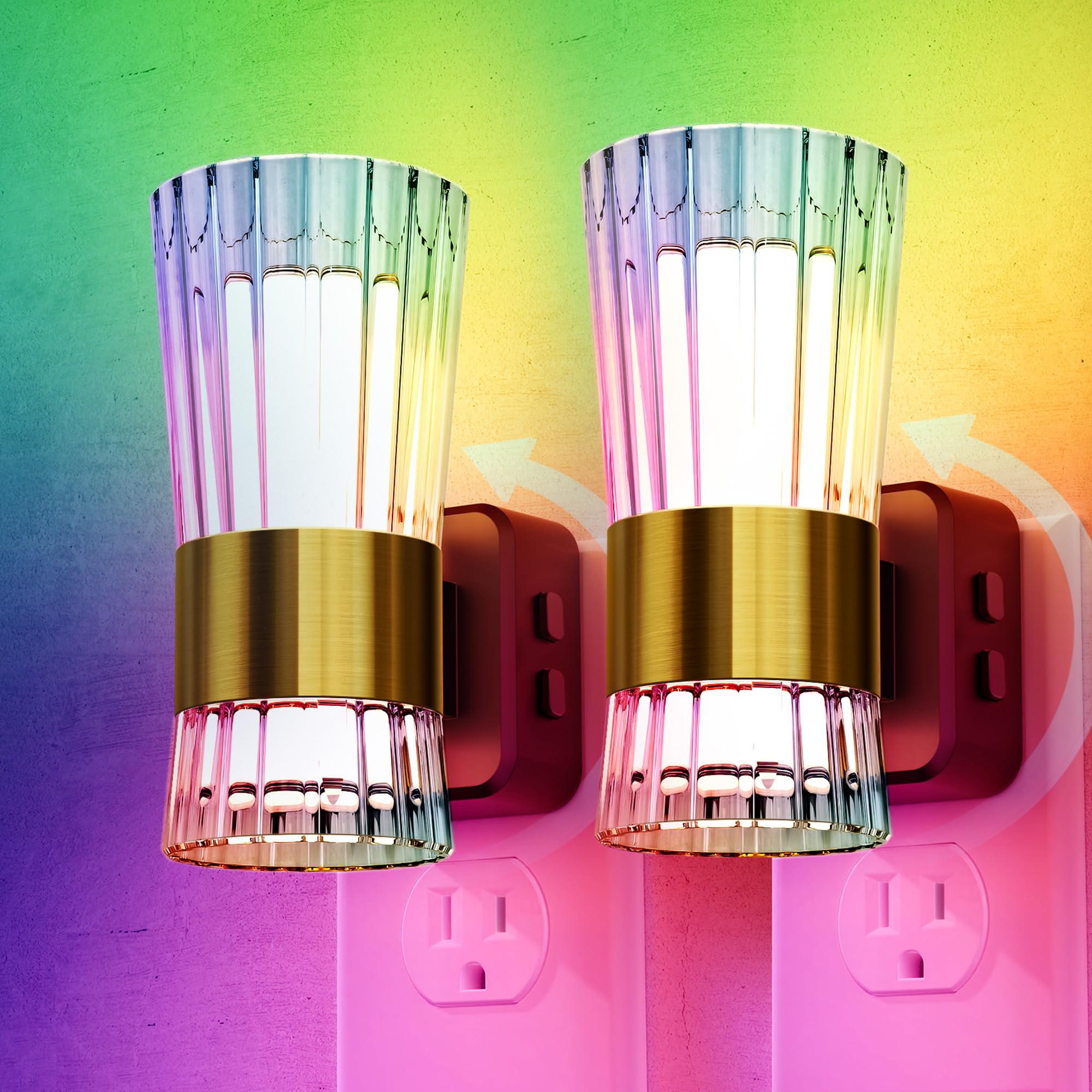 Night Light, Night Lights Plug into Wall, RGB Color LED NightLight with Dusk to Dawn Sensor, 180° Rotating Night Lights, Adjustable Brightness, Wall Sconce Style Design for Bedroom Hallway, 2 Pack Image