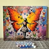Tucocoo Banksy Graffiti Little Girl with Wings Paint by Number for Adults Colorful Butterfly DIY Oil Painting Kits with Brushes&Acrylic Pigment Street Art Artwork for Home Decor16x20inch Frameless