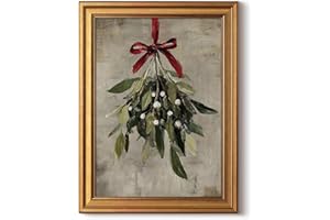 InSimSea Gold Framed Christmas Wall Art, Vintage Canvas Prints Decor, Mistletoe Paintings Wall Shelf Decor, Farmhouse Pictures for Winter Bedroom Holiday Decoration Gifts, 12x16inch