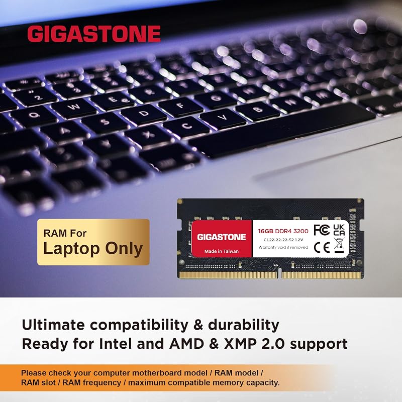 【DDR4 RAM Solo Notebook】GIGASTONE 32GB Kit(2x16GB) DDR4 3200MHz (2933MHz or 2666MHz) PC4-25600 (PC4-23400, 21300) CL22 1.2V SODIMM 260pin Memoria notebook–Unbuffered Non-ECC, alte prestazioni