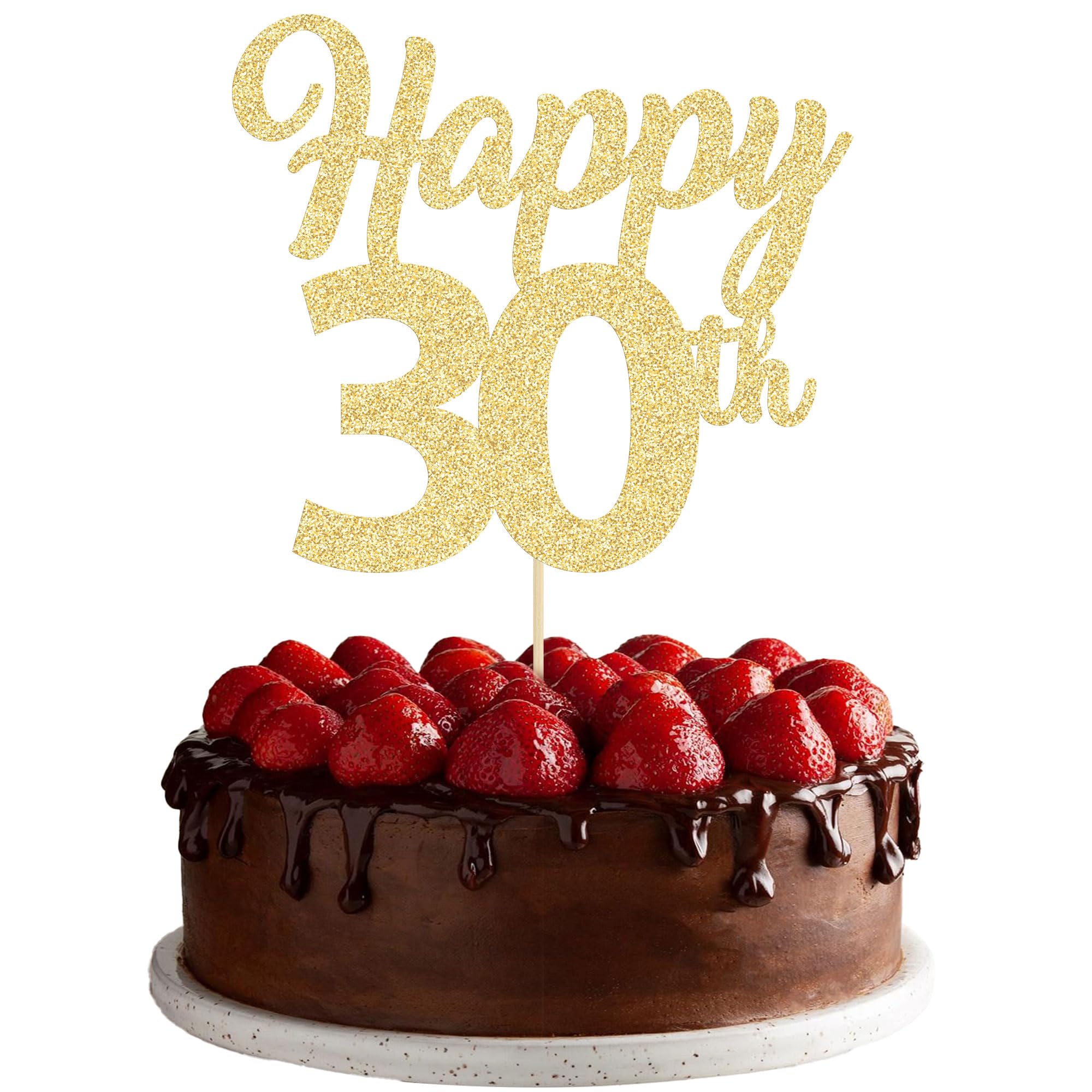 3Pcs Happy 30th Birthday Cake Toppers Gold Glitter Number 30 Cake Dcorations Thirty Happy 30th Cake Pick Decorations for Cheers to 30 Years Old 30th Birthday Wedding Anniversary Party Supplies