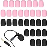 30 PCS Headset Microphone Covers Foam, Mini Lapel Headset Microphone Covers Windscreen Foam Lavalier Mic Cover High Density Mic Cover for Variety of Headset Microphone Noise Reduction(Black,Pink)