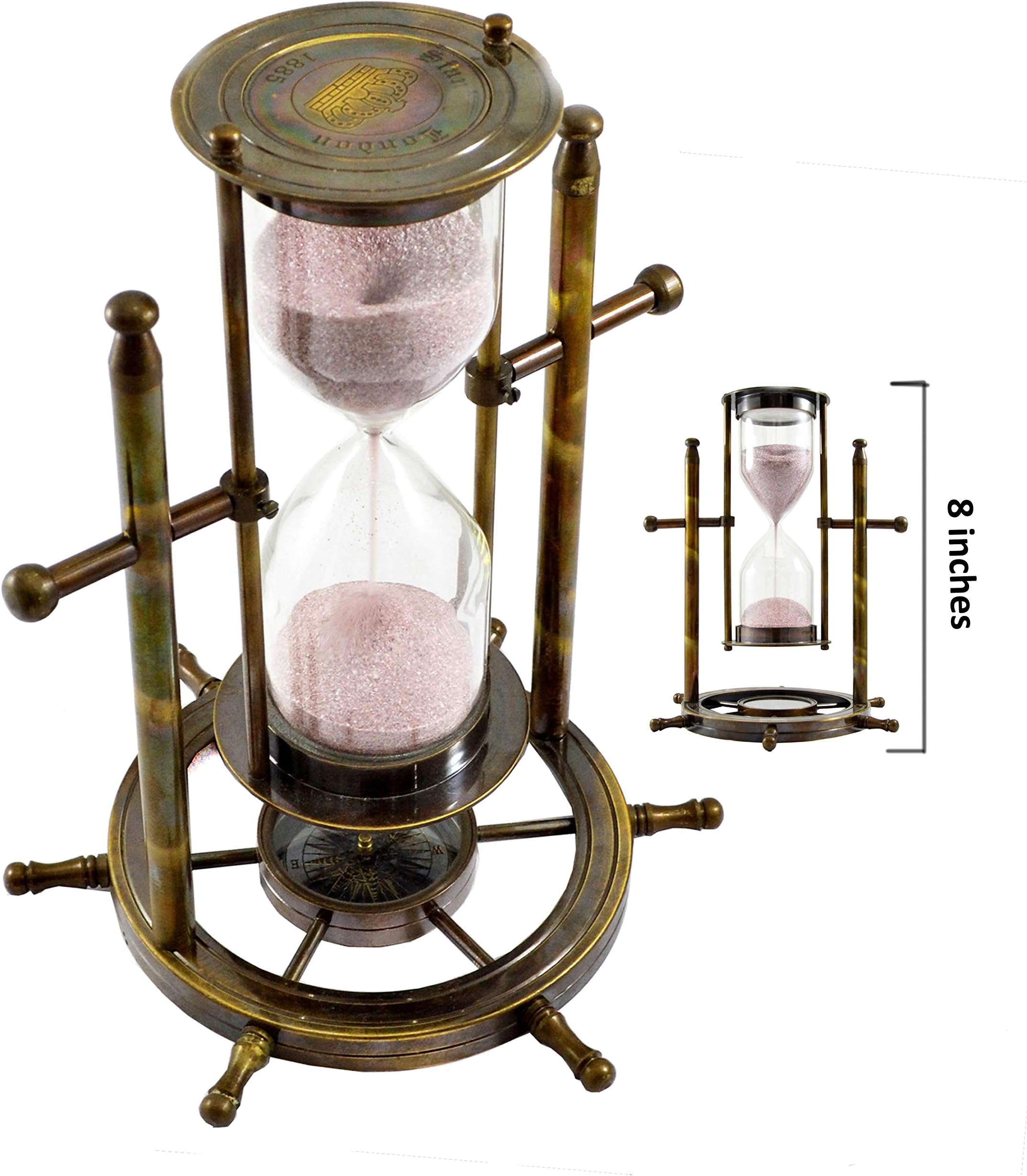 The New Antique Store - Sandtimer on Shipwheels - Hourglass Sand timers for Kids Glass Hour Glasses with Sand Clock Decorative Hourglass