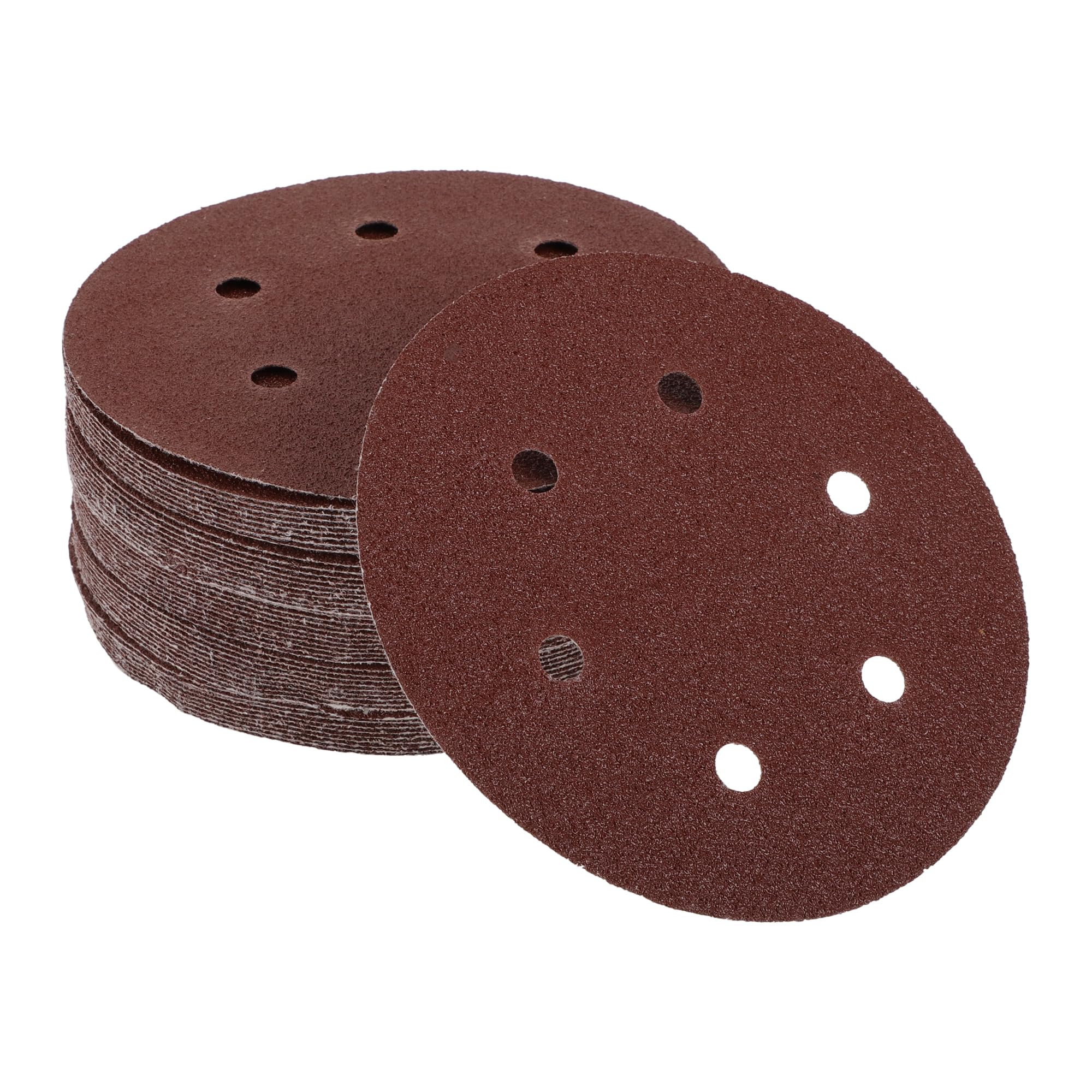 Partuto 50 Pcs 6inch 6 Hole 60 Grit Universal Sanding Discs - Round Hook and Loop Sandpaper - White Paper Red