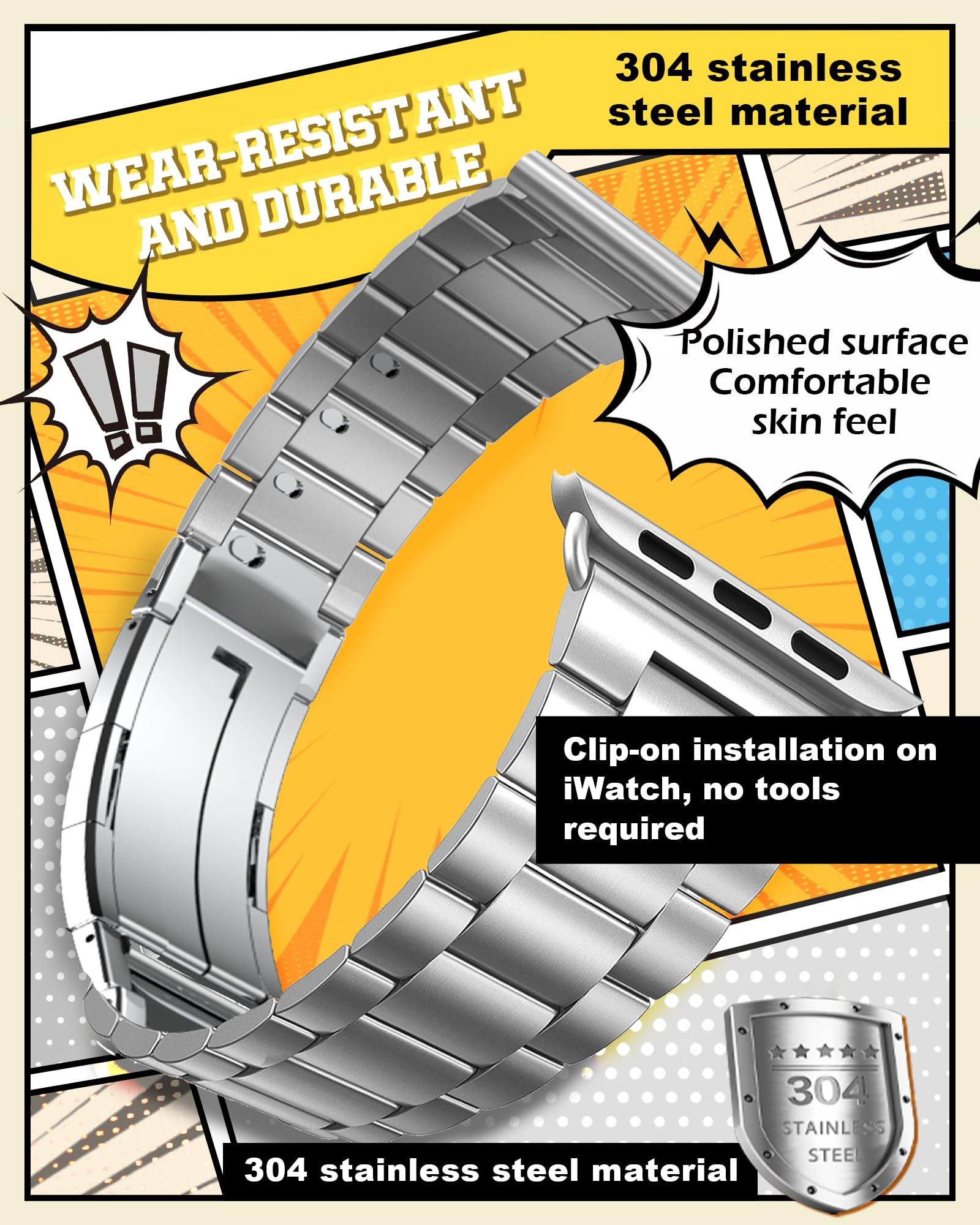 AOKOOR Metal Band Compatible with Apple Watch Band 49/46/45/44/42mm for Men and Women Tool-Free Quick-Adjust Stainless Steel Band for iWatch Ultra 2 SE Ultra Series 10 9 8 7 6 5 4 3 2 1 (Silver)