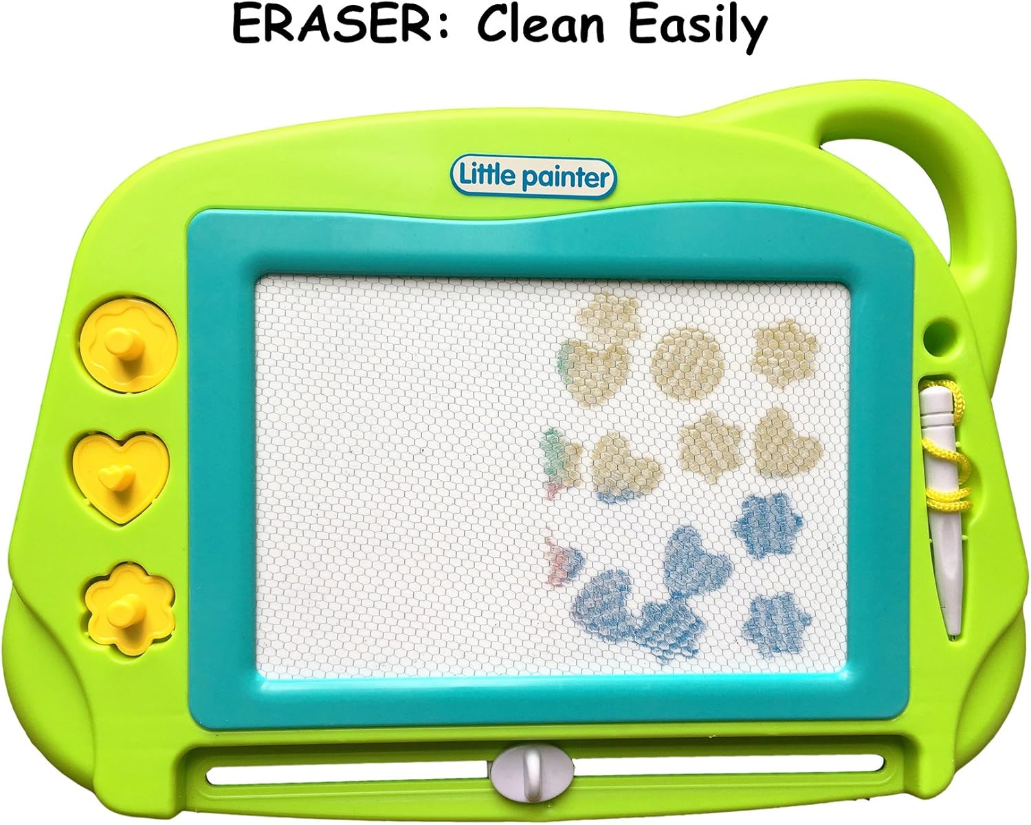 AiTuiTui Magnetic Drawing Board Mini Travel Doodle, Erasable Writing Sketch Colorful Pad Area Educational Learning Toy for Kid / Toddlers/ Babies with 3 Stamps and 1 Pen (Green): Toys & Games