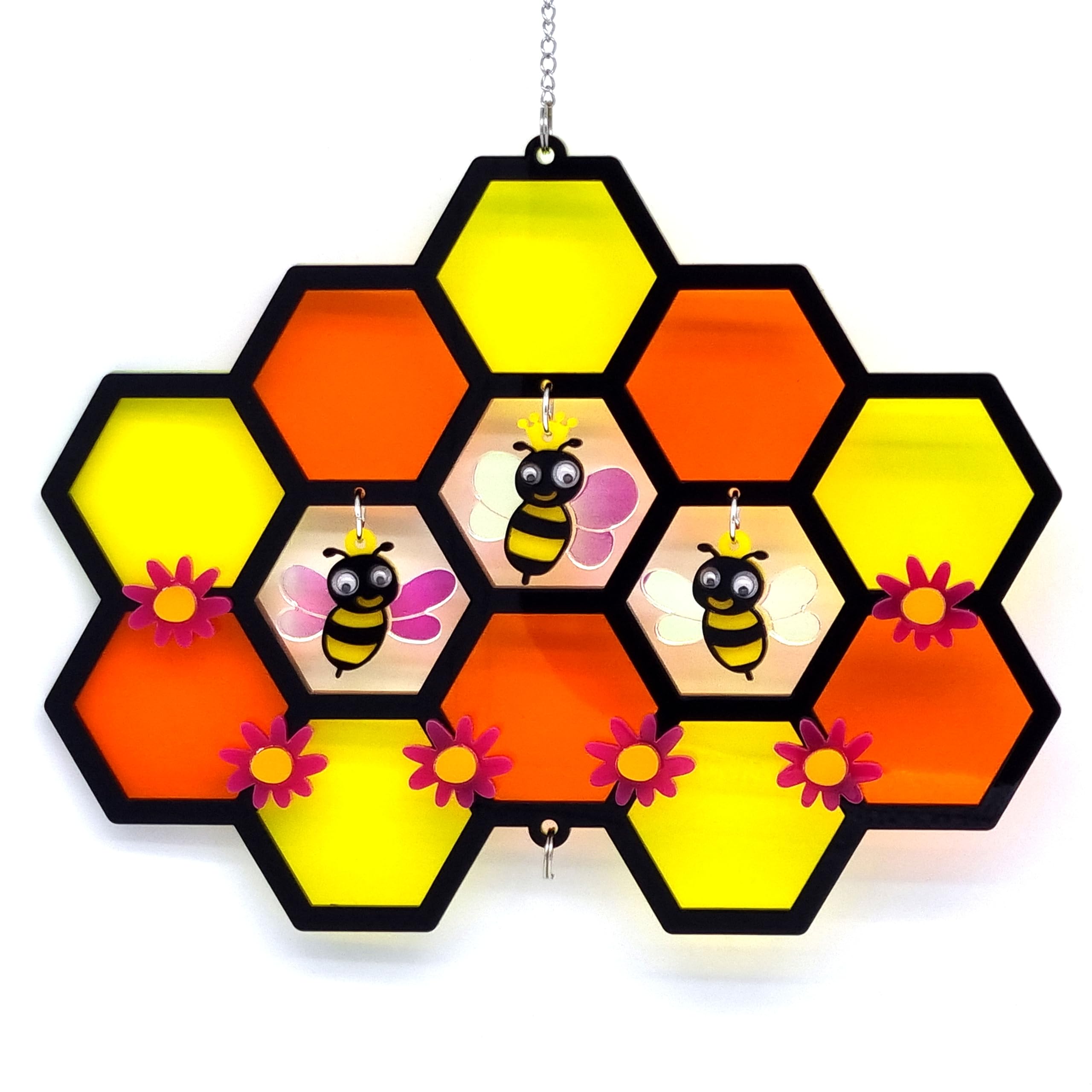 Suncatcher, Hand-Made, Laser-Cut Acrylic (Honey Bees)