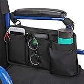 JOYTUTUS Walker Side Bag, Wheelchair Armrest Storage Pouch with Cup Holder, Wheelchair Accessories for Seniors, Walker Bag Cup Holder for Walker, Rollator, Electric Scooter or Wheelchair Black