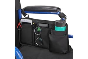 JOYTUTUS Walker Side Bag, Wheelchair Armrest Storage Pouch with Cup Holder, Wheelchair Accessories for Seniors, Walker Bag Cup Holder for Walker, Rollator, Electric Scooter or Wheelchair Black