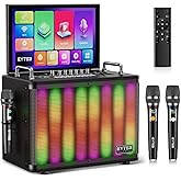 EYTSE Karaoke Machine with Lyrics Display 14.1" Screen for Adults, Professional 400W, Bluetooth 5.3/WiFi 6/Android 13, 2 Wireless UHF Microphones, Unique Party Light, Connect to TV HDMI