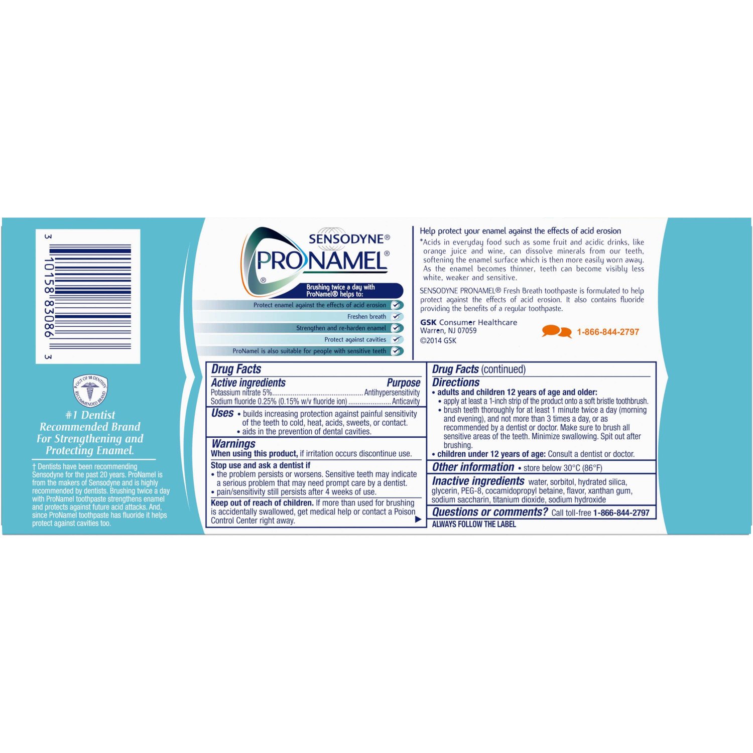 Sensodyne Pronamel Fresh Breath Enamel Toothpaste for Sensitive Teeth, to Reharden and Strengthen Enamel, Fresh Wave - 4 Ounces (Pack of 2) : Beauty