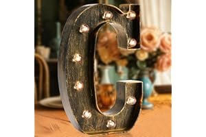 OYCBUZO Golden Black Led Marquee Letter - Industrial, Vintage Style Light Up Alphabet Letter Sign for Cafe Wedding Birthday Party Christmas Lamp Home Bar Initials Decor - C