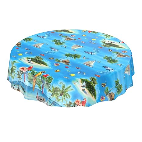ANRO Wachstuchtischdecke Wachstuch Wachstischdecke Tischdecke Urlaub Insel Papagei Meer Paradise Rund 140cm