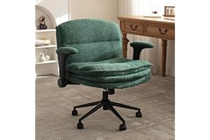 Dowinx Criss Cross Chair with Adjustable Flip-up Arms and Wheels, Comfort Ergonomic Office Desk Armchair with 3 Layer Cushions, Wide Seat Vanity Chair for Home Office, Living Room, Bedroom, Green