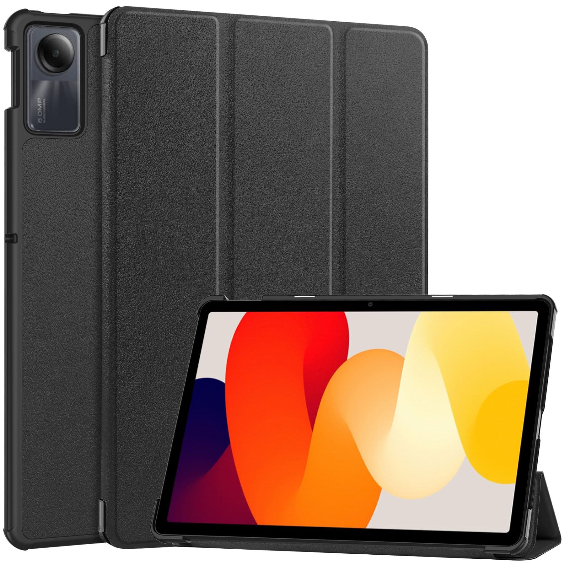 QINOUK Case for Xiaomi Redmi Pad SE, [Stand Feature] Ultra Thin Smart Cover with Auto Sleep Wake, PU and PC Anti-scratch Protective Case, for Xiaomi Redmi Pad SE-Black