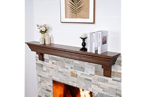 TECANA Wood Fireplace Mantel with Corbels - 60 Inch Rustic Floating Mantel Shelf for Living Room, Wall-Mounted Solid Fireplace Mantle with Angled Ends Decor for Bedroom, TV, Books, Walnut