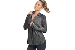 Zamowoty Women's Long Sleeve Shirts Workout Jacket Full Zip UPF50+ Sun Protection Quick Dry Athletic Hiking Running Tops